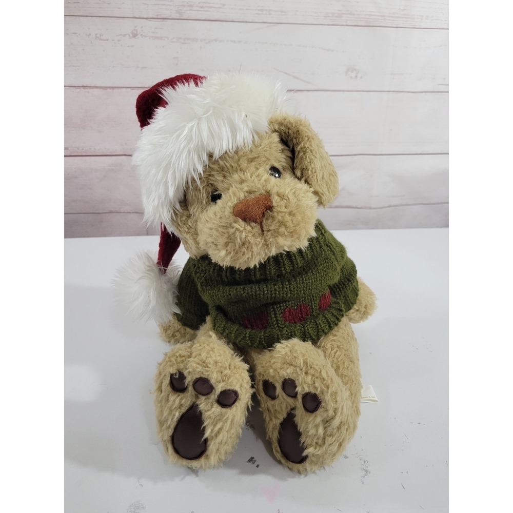 Nate Plush Christmas Dog First & Main Tan Christmas Hat Sweater 11" Novelty